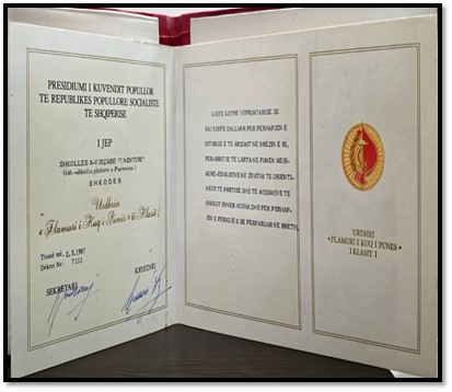 Urdhri “Flamuri i Kuq i Punës” – Klasit I 